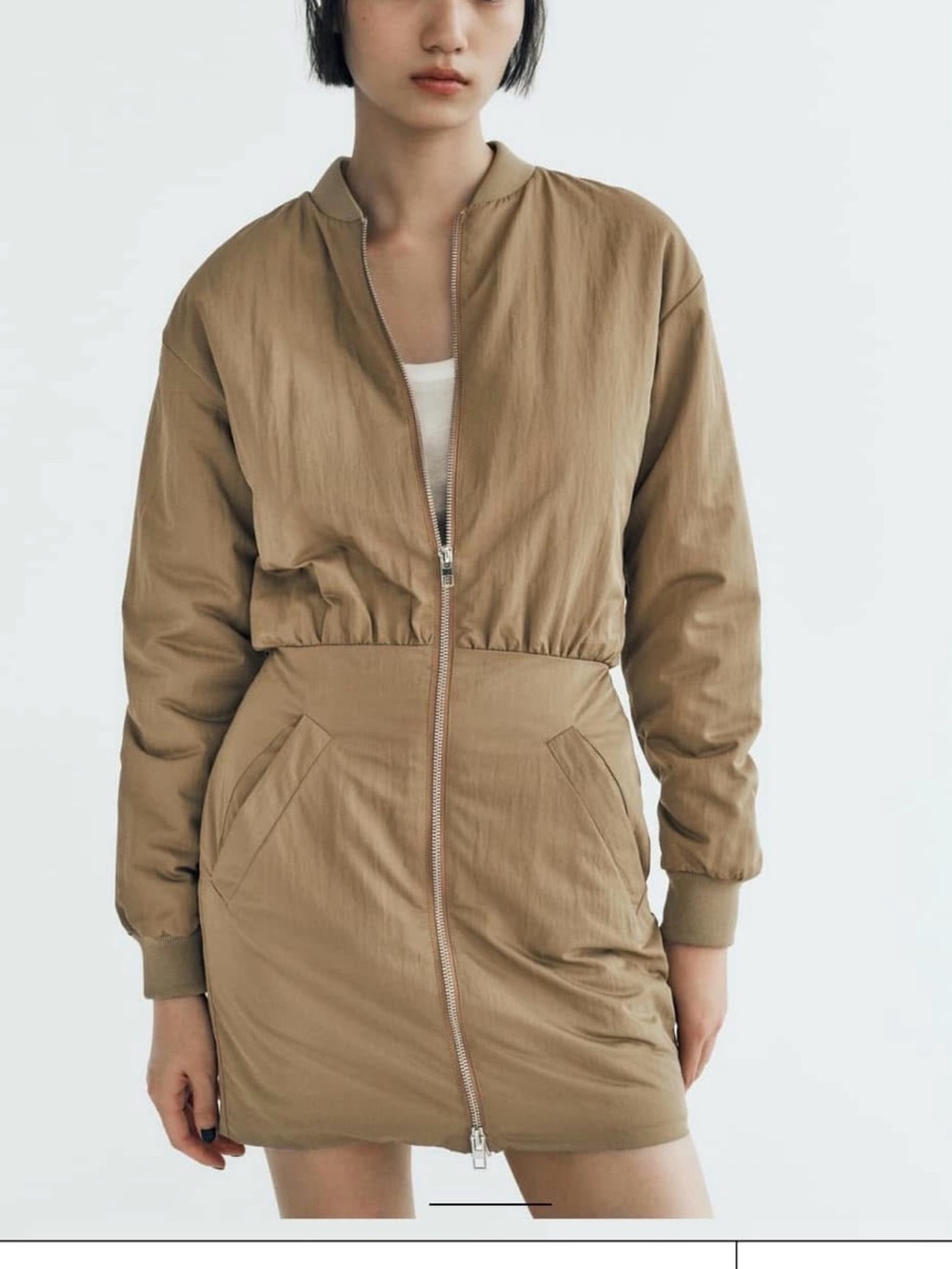 Zara Ara Tan Bomber Jacket Dress
